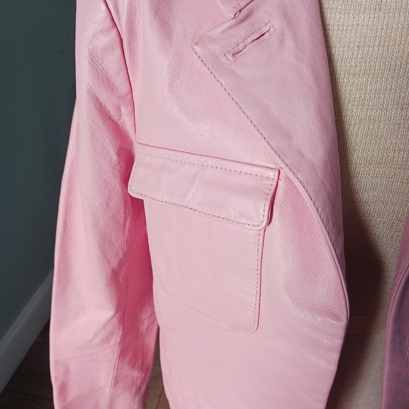 Vintage Leather Womens Jacket Metrostyle Cotton Candy Pink Spring 90s Y2K - Picture 7 of 9